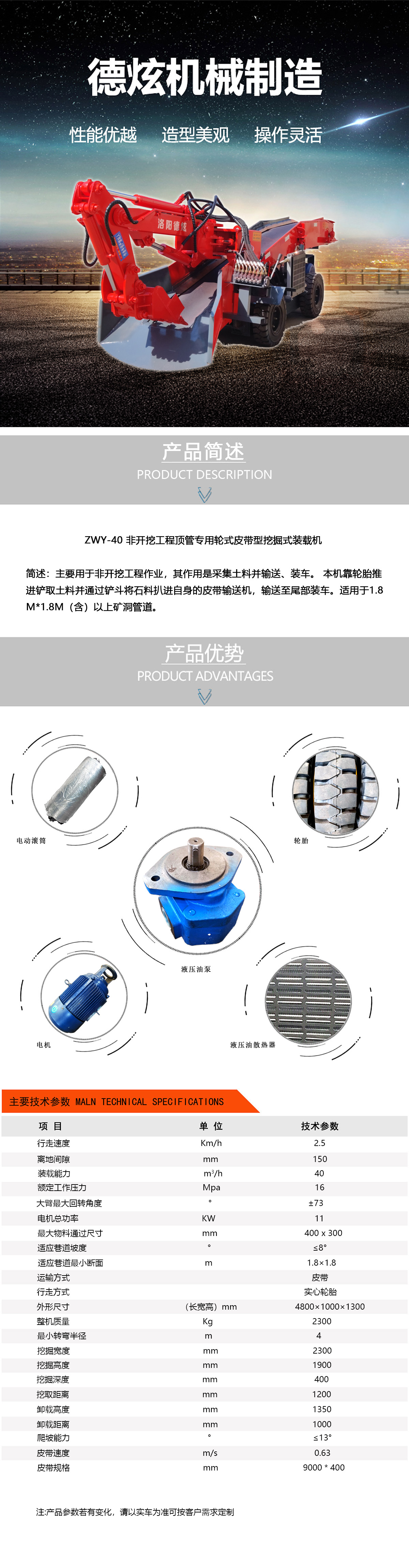 ZWY-40 非開挖工程頂管專用輪式皮帶型挖掘式裝載機