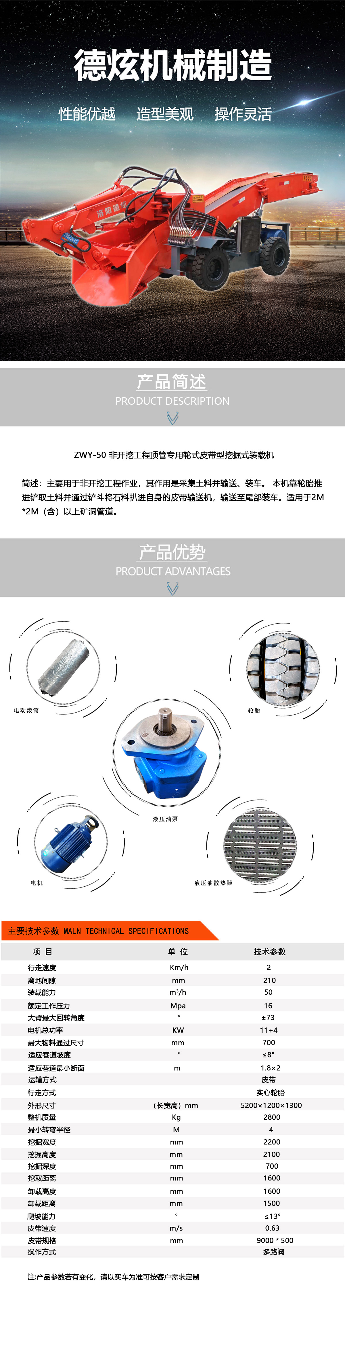 ZWY-50 非開挖工程頂管專用輪式皮帶型挖掘式裝載機